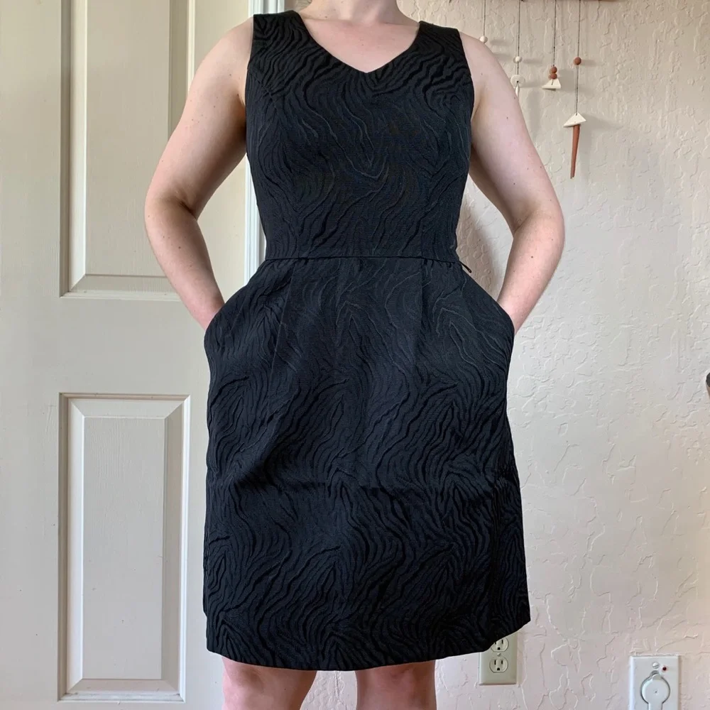 Macy's little black dress envelope back textured zebra fabric pockets - Picture 1 of 8